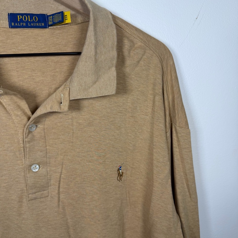 Polo Ralph Lauren Double-Knit Jersey Long-Sleeve Polo Tan Size 2XB Flesh Pony - Picture 4 of 7